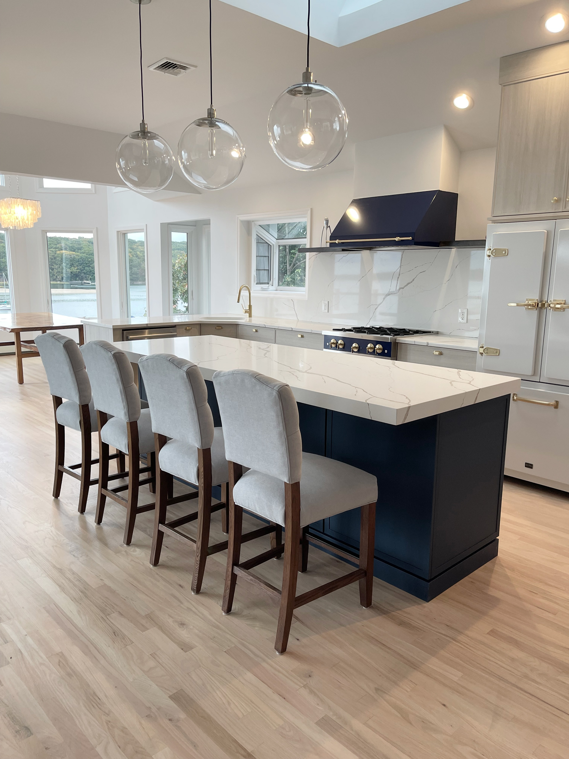 - View 5, Opens Model BoxCalm Sea Blue Kitchen Island and Mastermind Color Kitchen Cabinets